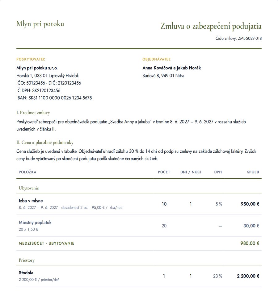 Verando · Zmluva a zálohová faktúra z ponuky