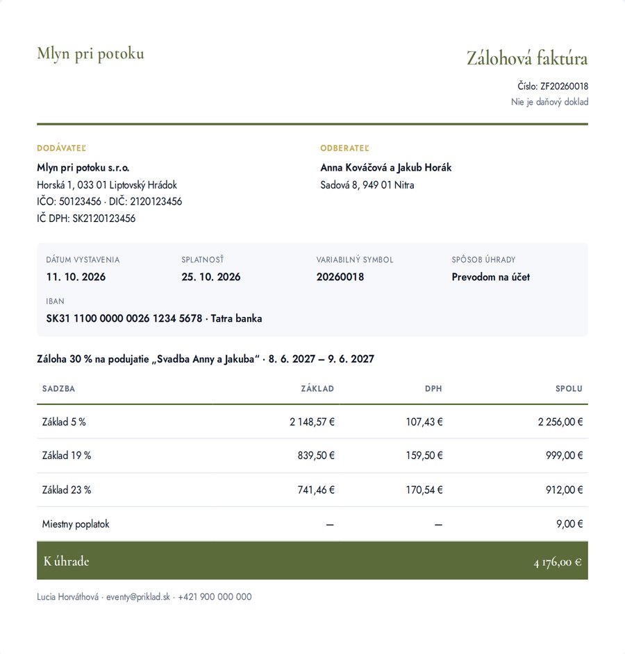 Verando · Zmluva a zálohová faktúra z ponuky